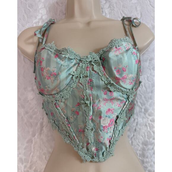 Dolls Kill Sugar Thrillz Scandal Sheet Mint Green Lace Up Corset Bustier Small - Picture 1 of 15